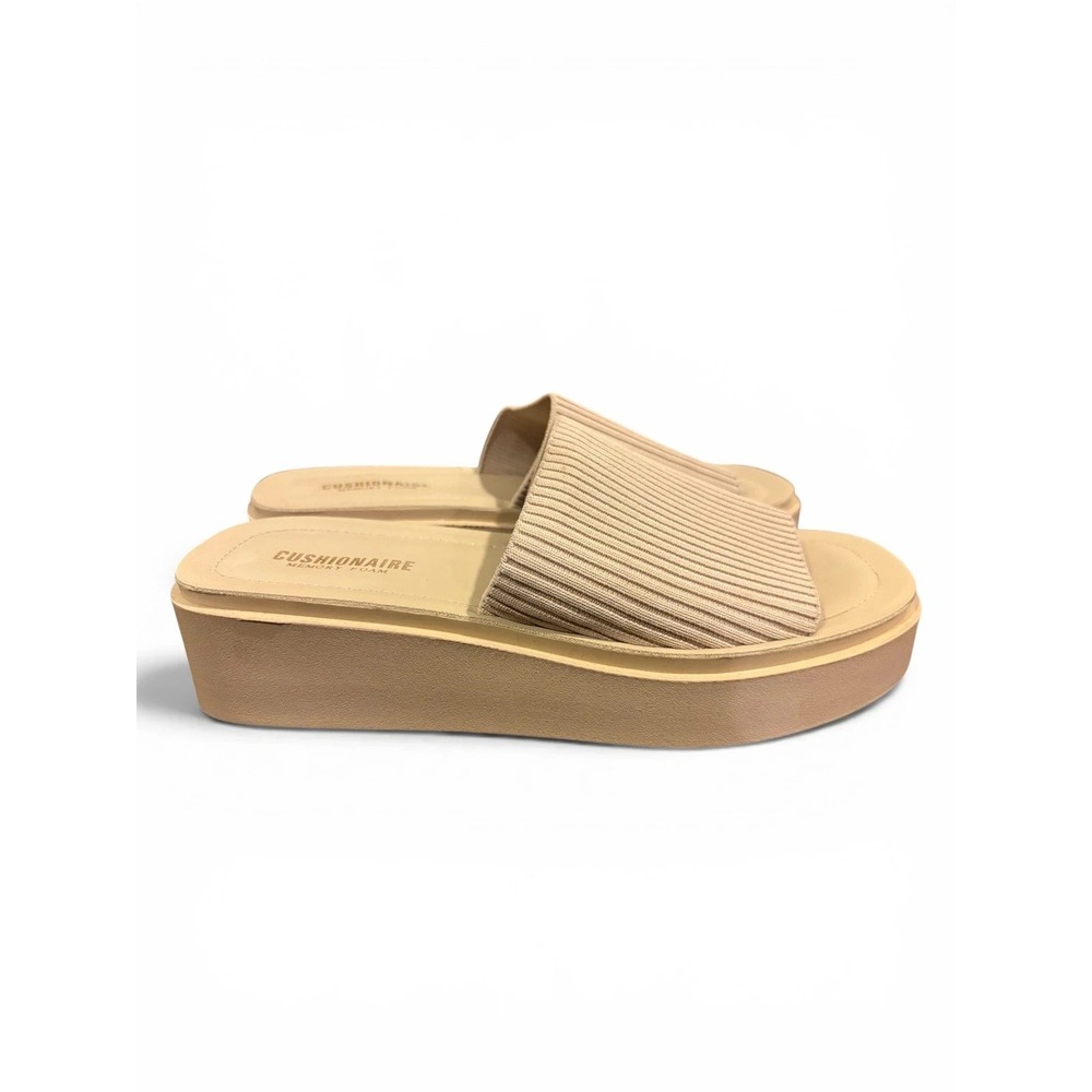Cushionaire Taupe Weave Ribbed Platform Slide Sandals Beige Tan Size 9